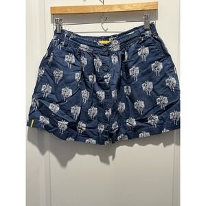 Lole Mini Skirt Women's Size 6 Blue Printed Linen Organic Cotton Button Front
